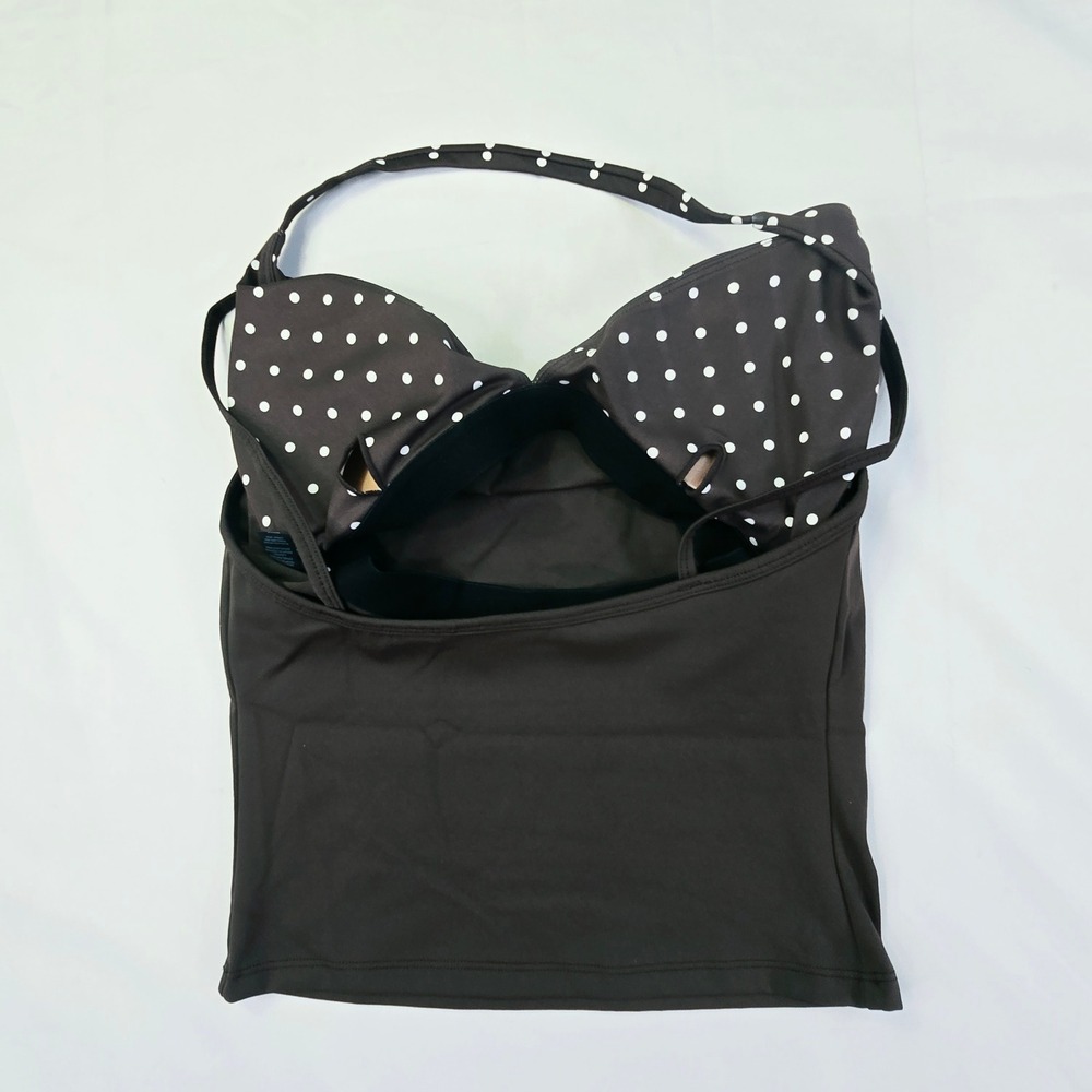 Unbranded Women's Tankini Swim Top Medium Black Polka Dot Halter V-Neck New